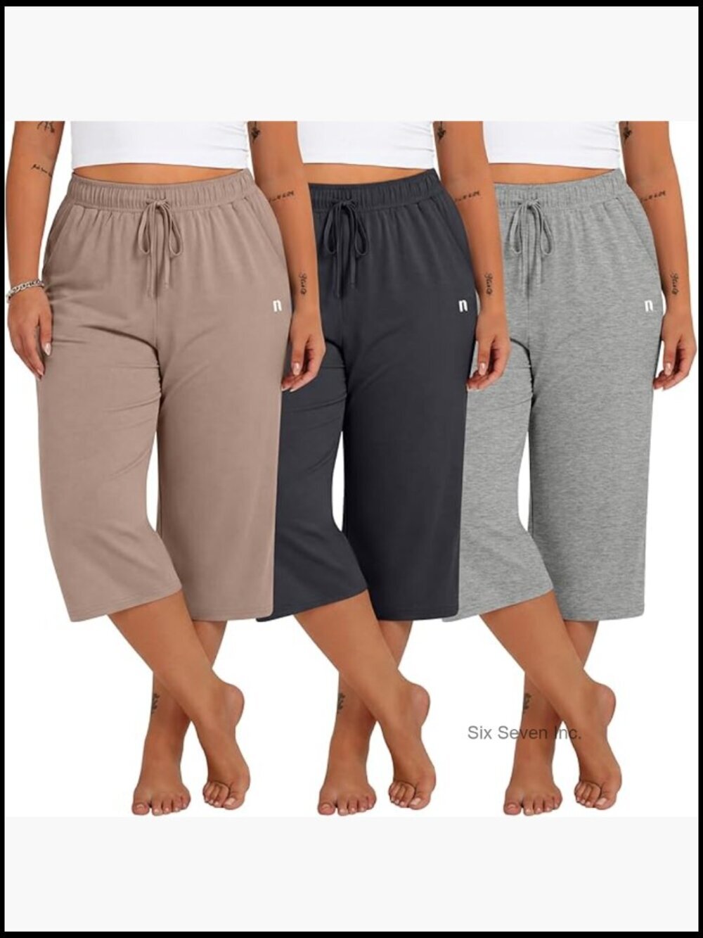 Plus Size Capri Pants Wide Leg Loose Drawstring Sweatpants with Pockets 3 Pack